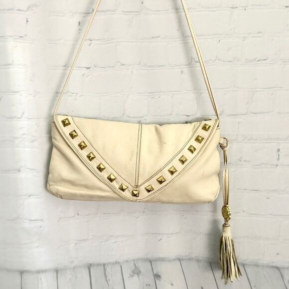 Vince Camuto ivory pebbled leather studded tassel shoulder bag - Picture 16 of 16